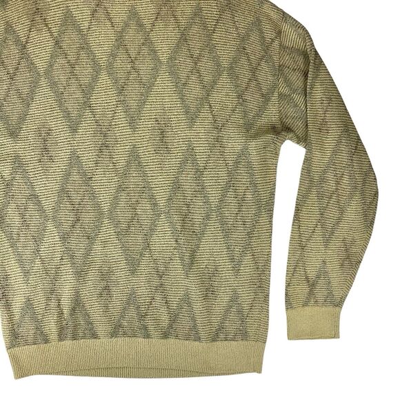 Tricots St. Raphael Sweater Men L Tan Diamond Pattern Grandpa Vintage 90s Winter - Picture 8 of 16